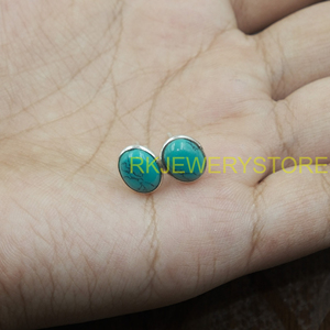 Pendientes de turquesa natural, Plata de Ley 925, piedra preciosa ovalada hecha a mano, joyería minimalista, regalo para mujer, hermana elegante, mamá - Product Image 5
