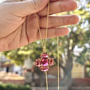 High quality <b>necklace</b> checker cut <b>ruby</b> quartz designer pendant <b>necklace</b> brass 18k gold plated prong set multi gemstone <b>necklace</b> - Product Image 4