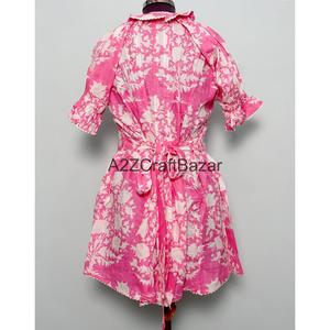 เดรสสั้นผู้หญิงผ้าฝ้าย 100% แขนบานทรงลำลอง คอกลม ลายดอกไม้ เป็นมิตรกับสิ่งแวดล้อม เอวธรรมชาติ - Product Image 6