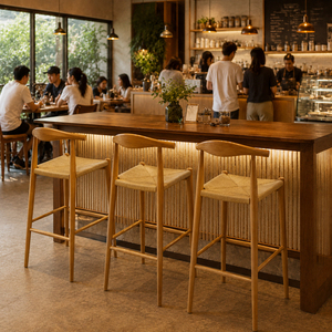 Silla de Bar Elvaro de Madera de Teca Duradera, Diseño Moderno y Minimalista con Tejido de Cuerda, Altura de Barra Comercial, Directo de Fábrica Oscar - Product Image 3