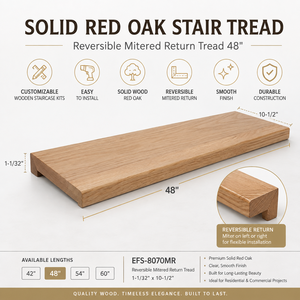Premium Solid Red Oak Outdoor Tread 48" Customizable Wooden Staircase <b>Kits</b> Eco-Friendly Durable Easy Install Mitered Return - Product Image 1