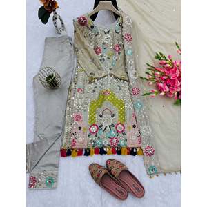 Conjunto de traje de fiesta para mujer de diseñador con espejo real y trabajo manual - Product Image 4