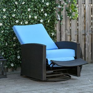 Fauteuil inclinable en rotin tressé pour patio, pivotant à 360 degrés, avec repose-pieds, en rotin PE d'extérieur et coussin moelleux, chaise longue confortable - Product Image 2