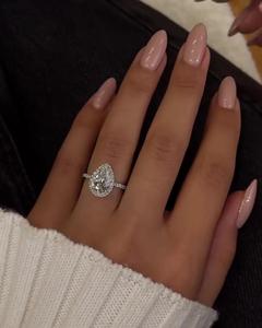 Pear Cut Lab Grown Diamond Halo Engagement <b>Ring</b> Solid 925 Sterling <b>Silver</b> <b>Silver</b> Plated Pave Wedding <b>Ring</b> Women's IGI Certified - Product Image 1