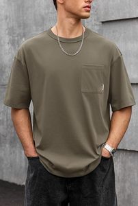 เสื้อยืดโอเวอร์ไซส์ผ้าฝ้ายแท้ 100% น้ำหนัก 220 กรัม พิมพ์ลายตามสั่งที่ไหล่ สไตล์ฮิปฮอป ไซส์พลัส ผ้าฝ้ายแท้ 100% ทรงบ็อกซี่ สำหรับผู้ชาย - Product Image 5