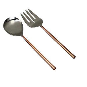 Serveur à salade en métal argenté de qualité supérieure avec poignée à boucle circulaire rustique noire pour les ensembles de serveurs à salade de table - Product Image 5