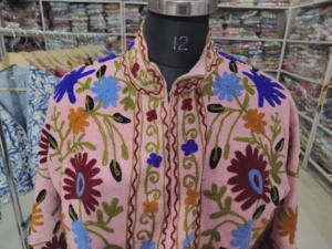 Women's Pink Floral Embroidered Blouson Jacket Mandarin Collar Full Sleeve Hand Embroidery Autumn Style <b>gift</b> for her - Product Image 4