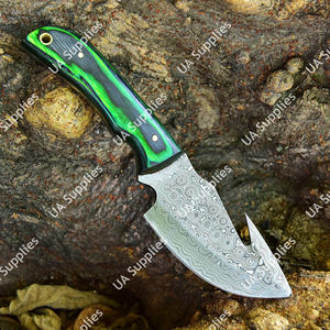 Couteau à Découper à Lame Fixe en Acier Damas de Haute Qualité, Manche en Bois Pakka Vert et Noir, Outil Personnalisé de Chasse et d'Extérieur, Vente en Gros - Product Image 3