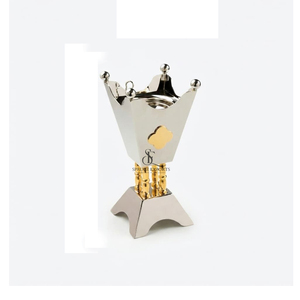 Quemador de incienso de metal de lujo con baño de plata y oro, soporte para incienso Crown Oud para decoración del hogar y Ramadán, incensario árabe premium. - Product Image 1