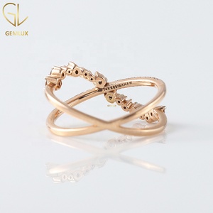 14k Rose Gold <b>Ring</b>, <b>Dainty</b> Diamond Stackable <b>Ring</b>, X Cross Round Cut Moissanite Diamond <b>Ring</b>, Criss Cross Wedding Band - Product Image 6