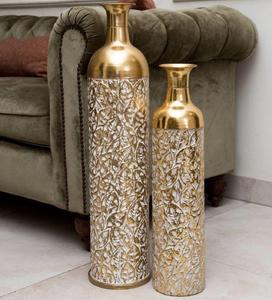 LINEA Gold Leaf Pattern Aluminium Metal <b>Vase</b> Tabletop Decorative Flower Vessel for Home Wedding Restaurant - Product Image 5
