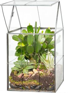 Nouveau terrarium en verre en forme de maison géométrique, mini serre d'intérieur avec couvercle pivotant pour plantes succulentes, pot de table pour la maison et le jardin - Product Image 5
