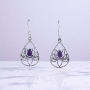 Listos para enviar: Pendientes colgantes de plata de ley 925 con cabujón de amatista, en stock, MOQ bajo - Product Image 2