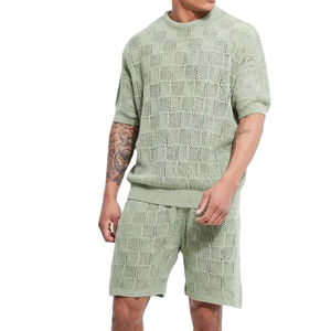 Ensemble deux pièces décontracté homme en tissu polyester uni, t-shirt à manches courtes et short, collection été, personnalisable, vente en gros - Product Image 1