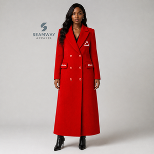 Delta |   Sigma |   Manteau long croisé pour femme Theta, col à revers, manches longues, coupe ajustée, brodé, vêtement d'extérieur formel - Product Image 6