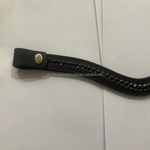 Bande de sourcil de cheval en cuir noir à bord solide de meilleure qualité avec 1 rangée de cristaux noirs de luxe strass - Product Image 3