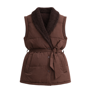 Chaleco Acolchado Ligero para Mujer, Sin Mangas, con Botones al Frente, Ribete de Punto, Cálido, Informal, para Otoño e Invierno - Product Image 1