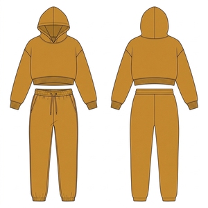 Ensemble jogging et sweat à capuche court Golden Mustard pour femme, coupe oversize, OEM - Product Image 2