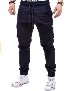 Pantalones Deportivos Cargo de Algodón Azul Oscuro para Hombre, Cintura Media, Cordón Ajustable, Tinte Liso, Ligeros, Múltiples Bolsillos, Estilo Casual, Ropa de Otoño - Product Image 2