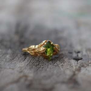 Nature Inspired <b>Peridot</b> Gemstone <b>Ring</b> 925 Sterling Silver 14K Gold Plated Womens Valentine Gift Elegant Jewelry - Product Image 5