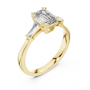 Anillo de Oro Amarillo de 14K con Esmeralda y Diamante Cultivado en Laboratorio para Mujer |   Ropa de Oficina |   Diamante Cultivado Nuevo - Product Image 3
