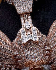 จี้รูปนกอินทรีประดับเพชรชุบทองคำสีกุหลาบ พร้อมสร้อยคอแบบ Iced Out สไตล์ฮิปฮอปสำหรับทุกเพศ  รับสั่งทำตามแบบ - Product Image 3