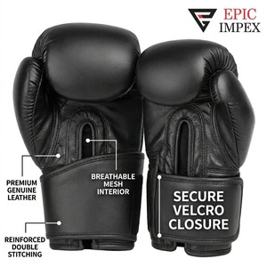 Guantes de Boxeo Epic Impex de Piel Sintética Blanca, Completos, Unisex, 12oz, Ajustables, para Entrenamiento de Muay Thai y MMA - Product Image 3