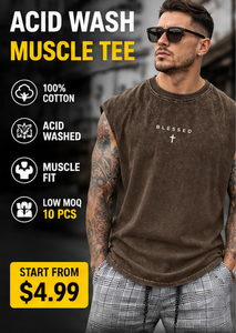 Débardeur Homme en Coton Délavé à l'Acide, Coupe Vintage, Sans Manches, pour Gym, Fitness et Streetwear, Personnalisable avec Logo - Product Image 2
