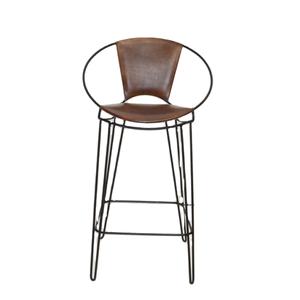 Silla de Bar, lo último en asiento moderno de cuero genuino, silla de comedor de altura ajustable con patas de diseño de horquilla de hierro para uso doméstico y hotelero - Product Image 1