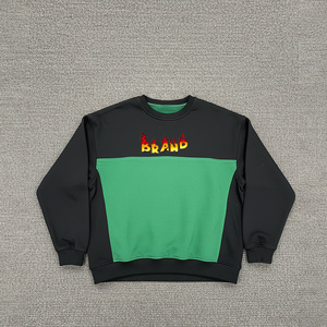 Sweat-shirt femme vert et noir à blocs de couleur, col rond, manches longues, logo imprimé par transfert thermique, respirant et en coton tricoté pour l'automne - Product Image 4