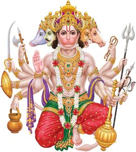 Panchmukhi Lord Hanuman Ji y Ram Ji Arte moderno Autoadhesivo Adhesivo para pared Multicolor. - Product Image 4