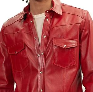 Chemises pour hommes en cuir véritable, style décontracté, fabriquées en usine, nouvelle collection 2026, style streetwear ample, en véritable peau d'agneau respirante - Product Image 3