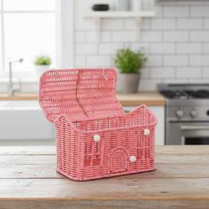 Pink rattan house shape <b>handbag</b> bags for girls <b>small</b> house-shaped basket toys best children gift bag - Product Image 2