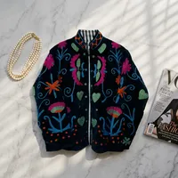Blouson bomber en velours avec broderie florale, col mandarin, manches longues, automne, pour femmes