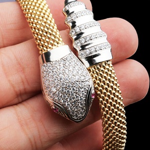 925 Sterling <b>Silver</b> Snake Cuff <b>Bracelet</b> Yellow Gold Plated Cubic Zirconia <b>Bangle</b> for Women Vintage Fine Jewelry Gift - Product Image 5