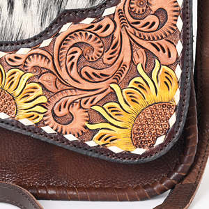 Sac bandoulière léger en cuir véritable 100% fait main, style vintage, avec motif tournesol sculpté, à rabat, pour femme - Product Image 2