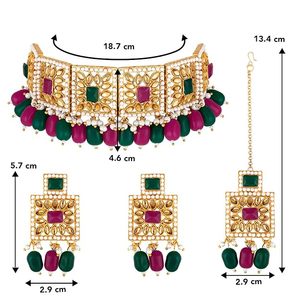 Pendientes de Cristal Geométricos Chapados en Oro de 22K, Conjunto de Joyería de Boda para Mujer, Collar y Pendientes con Incrustaciones de Perlas Étnicas - Product Image 5