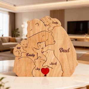 Sculpture de puzzle en bois personnalisable en forme de famille d'ours |   Finition haut de gamme |   Artisanat Fait Main |   Tarif fabricant pour les achats en gros - Product Image 1
