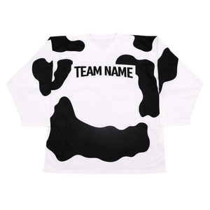 Maillot de hockey sur glace personnalisé |   Motif unique à imprimé vache - Personnalisez le nom et le numéro de votre équipe - Vêtements de sport sublimés respirants - Product Image 1