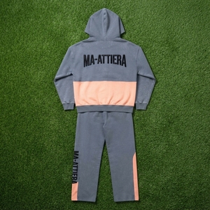 Conjunto de Sudadera con Capucha y Cremallera Gris Naranja para Hombre y Pantalones de Pierna Ancha con Paneles en Contraste y Detalles de Tachuelas, Chándal Estilo Urbano, Personalizado OEM ODM - Product Image 5