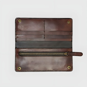 Portefeuille long en cuir marron de qualité supérieure pour homme, porte-cartes de luxe de créateur, portefeuille à double pli avec fermeture éclair et bouton-pression - Product Image 1