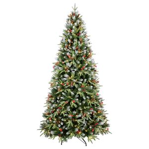 Árbol de Navidad Artificial Iluminado de 1.5 m (210 cm) con Ramas de PE/PVC Premium, 250 Luces, Piñas y Bayas Rojas, Base Metálica Plegable - Product Image 1