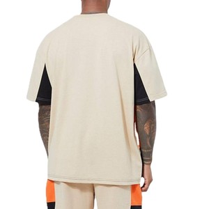 Ensemble deux pièces pour hommes, orange et beige, t-shirt à manches courtes et short, style décontracté, streetwear d'été - Product Image 2