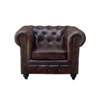 Sofá Chesterfield de Lujo de Piel con Cojín Marrón Oscuro de Un Solo Puesto y Diseño Vintage para Sala de Estar o Restaurante
