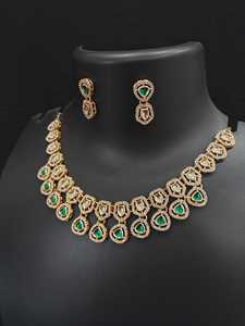Conjunto de Collar y Pendientes AD para Mujer, Joyería Nupcial India, Diseño Geométrico en Latón Chapado en Oro Rosa, Hecho a Mano para Fiestas - Product Image 1