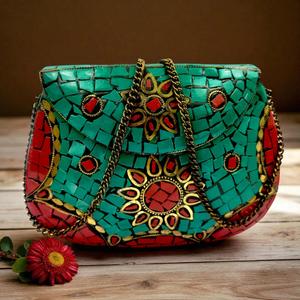 2026 Luxury Handcrafted Stone metal clutch purse <b>bag</b> <b>Studded</b> Clutch Purse for Women Elegant Party & Wedding Handbag - Product Image 3