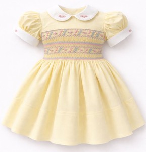 Vestido de Pascua con Bordado Smocking, Amarillo, Tela de Polialgodón, Hecho a Mano - Product Image 1