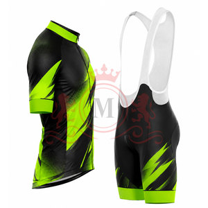 Ensemble maillot et short de cyclisme pour homme, noir avec accents vert fluo, respirant, en polyester, design sans couture, pour adultes - Product Image 4
