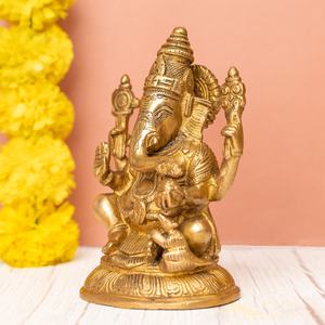 Estatua de Lord Ganesha de latón dorado hecha a mano, escultura de Dios hindú para habitación Pooja y decoración del hogar para ocasiones de cumpleaños - Product Image 5