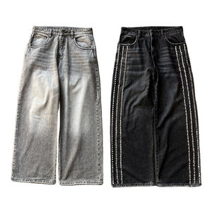 Pantalones vaqueros anchos de mezclilla con pedrería para hombre, talla grande, de pierna recta, holgados, al por mayor - Product Image 3